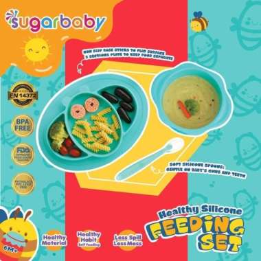 Sugar Baby 3in1 Healthy Silicone Feeding Set Peralatan Makan Bayi - BLUE GREEN