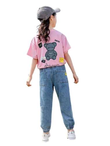 Setelan Bear Pink set Jeans 120