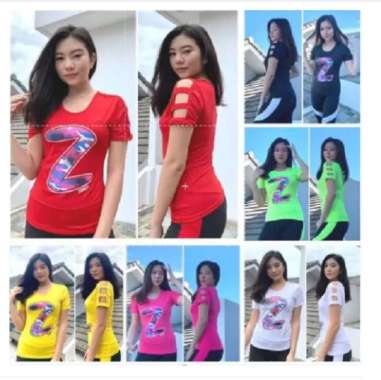 Atasan Pakaian senam gym fitness zumba aerobic baju pendek plat zumba army [One Size] - Merah