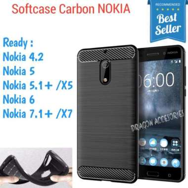Softcase Nokia 4.2 5 5.1+ X5 6 7.1+ X7 Silikon Slim Fit Carbon Fiber Case Casing Shockproof Cover No