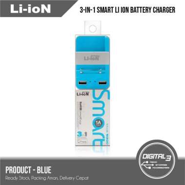 Super Li-Ion DC Smart 3 in 1 W200 Desktop Dual USB Charger baterai Biru Muda