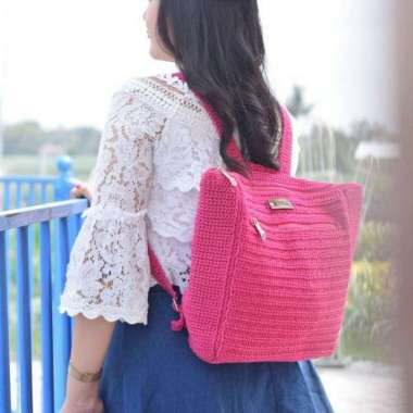 TAS RAJUT RANSEL PREMIUM Pink fanta