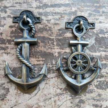 Handle Pintu Kuningan Motif Jangkar Antik