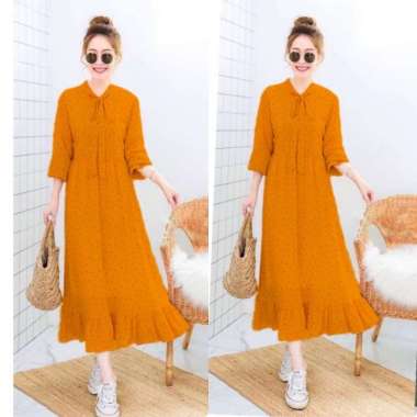 Maxy Polka Mustard - gamis polka - Longdress polka syal - Maxy Donna