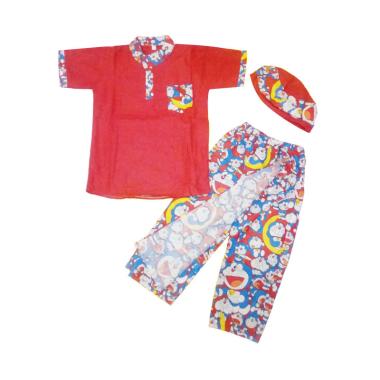 Nayshop Doraemon Sarung Koko Peci Peralatan Sholat Anak - Red