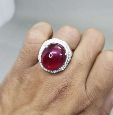 Batu Cincin Merah Delima Ruby Ukuran Besar Perak Asli