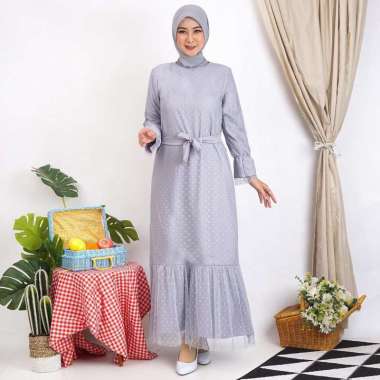 Gamis Lebaran Model Terbaru 2021 Helwa Tile Polkadot Maxi Lebaran Long Dress Busana Muslim Murah Pre