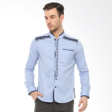 LGS Motif Shoulder Slim Fit Baju Koko Pria - Biru