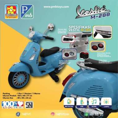 mainan motor aki anak vespa PMB m288 biru