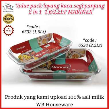 loyang kaca segi set isi 2 marinex / vlue pack prasmanan 1,6/2,2Liter