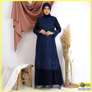 (Jamin RealPict) GAMIS NAZWA MAXI PESTA BRUKAT TILLE Bordir LONGDRESS LEBARAN 8 WARNA LAPIS MOSCREPE
