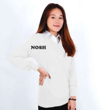 Sweater Rajut Vneck Wanita Rajut Knitting Switer Lengan Panjang - NOSH M-L Putih