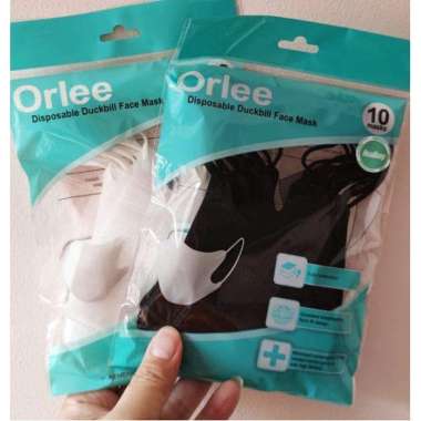 Masker 3 Ply Duckbill 3D Headloop Orlee Hijab Kemenkes Isi 10Pcs Hitam