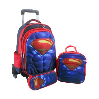 DJ Fashion 0641 Superman Tas Troli Ransel 3D 3 in 1 Tas Sekolah Anak