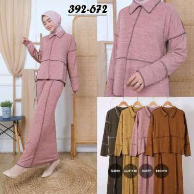 One set kebalik, bahan rajut dior, LD 110cm, panjang 68cm, Fit to XL, muat smp BB 75kg, panjang rok 