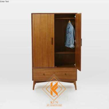 LEMARI PAKAIAN JATI MINIMALIS RETRO 2 pintu