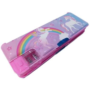 KOTAK PENSIL MAGNET 2 SISI / PENCIL CASE PLUS RAUTAN BERKARAKTER KARTUN. MURAH PP2021-01 UNICORN