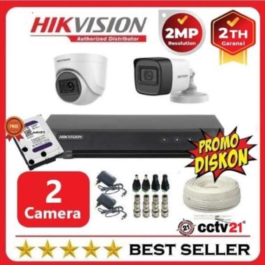 Promo Paket CCTV HIKVISION 2 Channel Kamera Full HD 2MP Komplit Lengkap Tanpa HDD