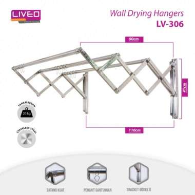 Jemuran Dinding Baju Stainless Steel Liveo LV306 Jemuran Lipat Gantung ORIGINAL 100 % Multicolor