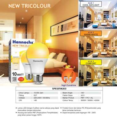 DIJMAIN TERMURAH Lampu Tricolour LED Hannochs 10W lampu 3Warna 10watt lampu led bulb