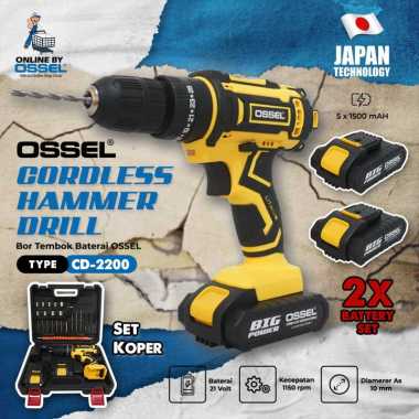 OSSEL Cordless Hammer Drill Bor Tembok Baterai Charger Double Baterai CD2200