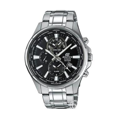 CASIO Edifice EFR-304D-1A Dual Dial World Time Jam Tangan Pria [Original] Black Silver