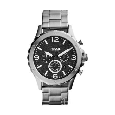 Fossil Nate Chronograph Jam Tangan Pria - Black Silver [Original/ JR1468] Black Silver