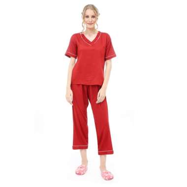 Hamlin Vance Piyama Setelan Baju Tidur Wanita Lengan Pendek Material Rayon ORIGINAL - Red Red