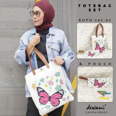 Dewani Tote Bag Set Canvas & Pouch KUP-S02 Tas Kanvas Seri Kupu