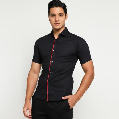VM Slimfit Kemeja Pendek Pria - Hitam XL Hitam