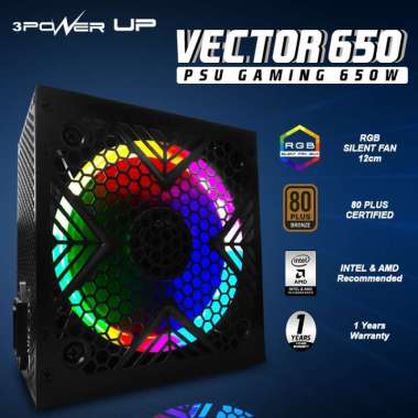 Power Up VECTOR 650 Power Supply PSU 650W 80 PLUS Bronze - PSU Gaming - PSU FAN RGB