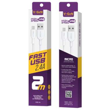 Kabel Data USB V-GeN VCB-16 Fast Charging Kabel Charger Micro USB 2 Meter VGEN Putih