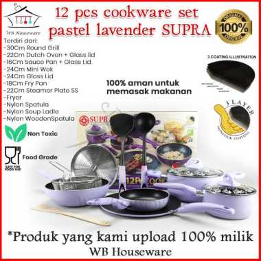 panci set supra 12pcs / wajan set penggorengan anti lengket / SUPRA COOKWARE SET 12PCS pastel Lavend