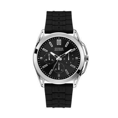 GUESS Gents Silicone Watch Jam Tangan Pria - Silver Black [W1177G3] Black Silver