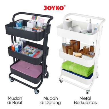 Rak 3 Susun Roda Troli Penyimpanan Rolling Storage Cart 3 Tier Joyko CART-53 Black