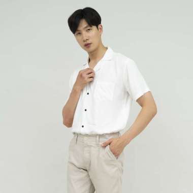 Kemeja bowling shirt pria lengan pendek putih houseofcuff XL