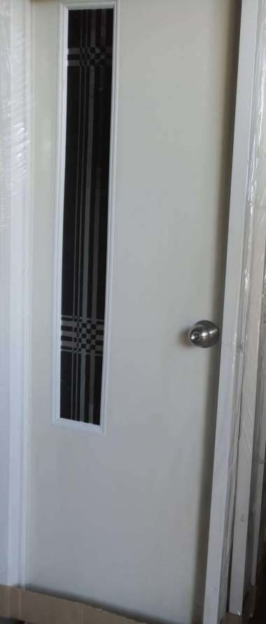 pintu kamar mandi pvc motif cermin garis handle bulat komputer KIRI