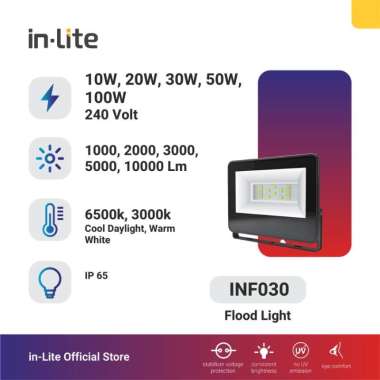 Inlite Lampu Sorot 30 Watt LED Inlite Sorot Value INF030 Floodlight putih