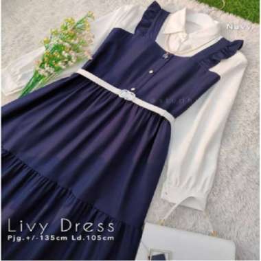Baju Gamis Wanita Terbaru Livy Dress Gamis Remaja Kekinian Korea Navy