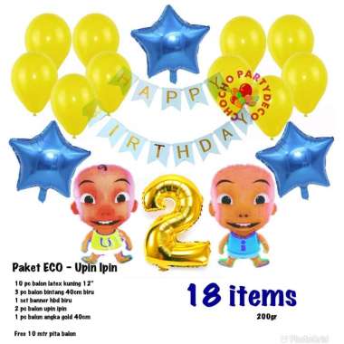 (1set) Dekorasi ulang tahun Upin Ipin - Paket balon ECO UPIN IPIN Angka 1