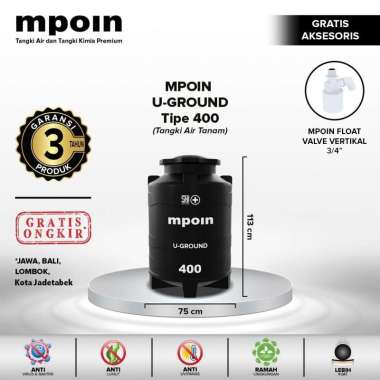 Tangki Air Tanam / Toren Pendam MPOIN PLUS 400 U-Ground Hitam