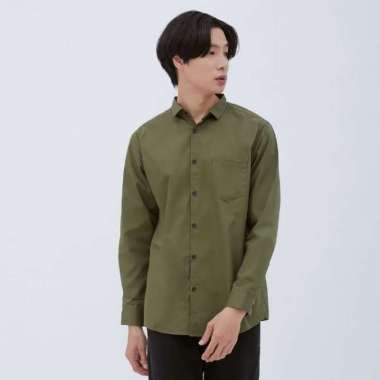 M231 Kemeja Pria Basic Polos Panjang Army 1468J   Army     XL