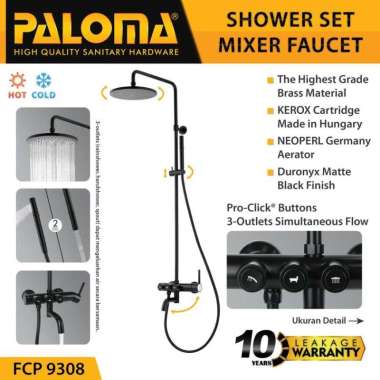 PALOMA FCP 9308 SHOWER SET PANAS DINGIN WITH PROCLICK 3 BOTTONS HITAM