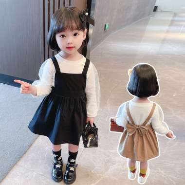 Dress Anak Overall Anak Bayi Perempuan Import Lengan Panjang 2in1 Blouse+Overall jumpsuit anak setel