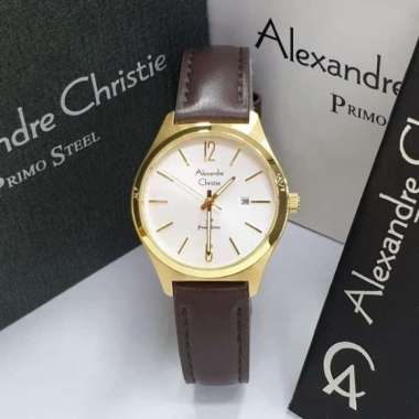 Jam Tangan Kulit Wanita Alexandre Christie AC1009 AC 1009 Brown Gold Original Garansi Resmi 1 Tahun