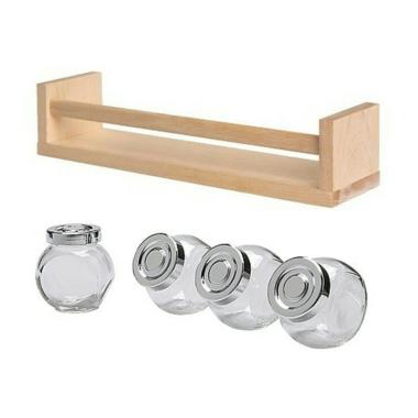 Ikea Rajtan Spice Jar with Bekvam Rack [Paket 4 Toples Bumbu Kaca + Rak Kayu] TRANSPARANT