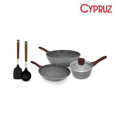 CYPRUZ PAKET MARBLE COOKWARE / GREY MARBLE CONVENIENCE SET PI-0900