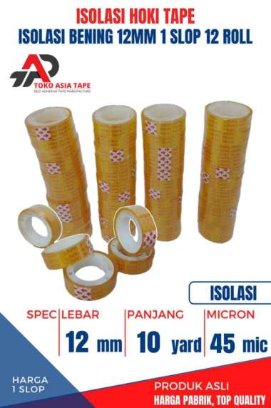 ISOLASI / SELOTIP BENING HOIKI TAPE 12MM X 20YARD 1 SLOP 12 ROLL BENING