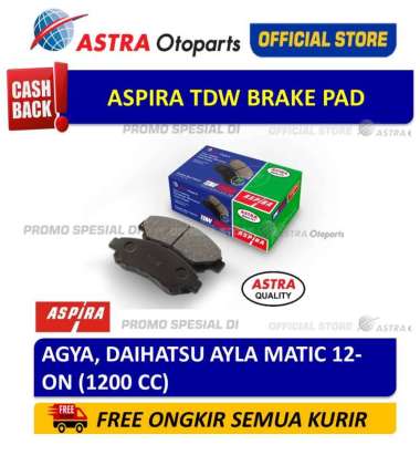 Brake Pad Aspira TDW untuk Mobil: AGYA, AYLA MATIC 12-ON (1200 CC)