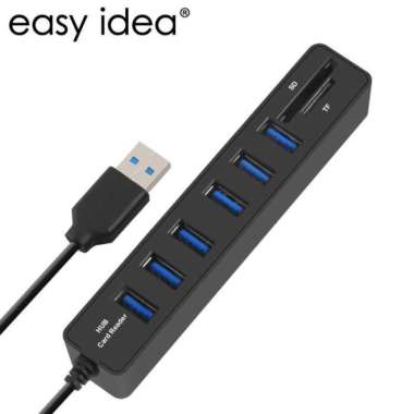 USB Hub 6 Port Combo 2 in 1 Card Reader SD/TF Card Hitam